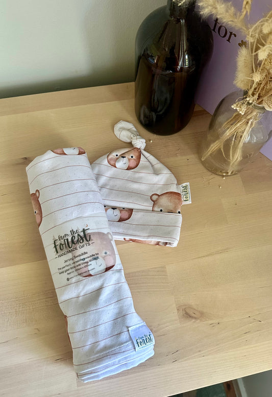 Beige Teddy Jersey Swaddle & Beanie