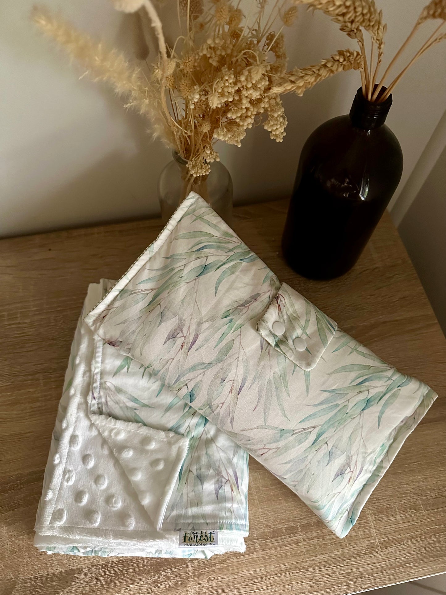Neutral Gum Leaves Minky Blanket