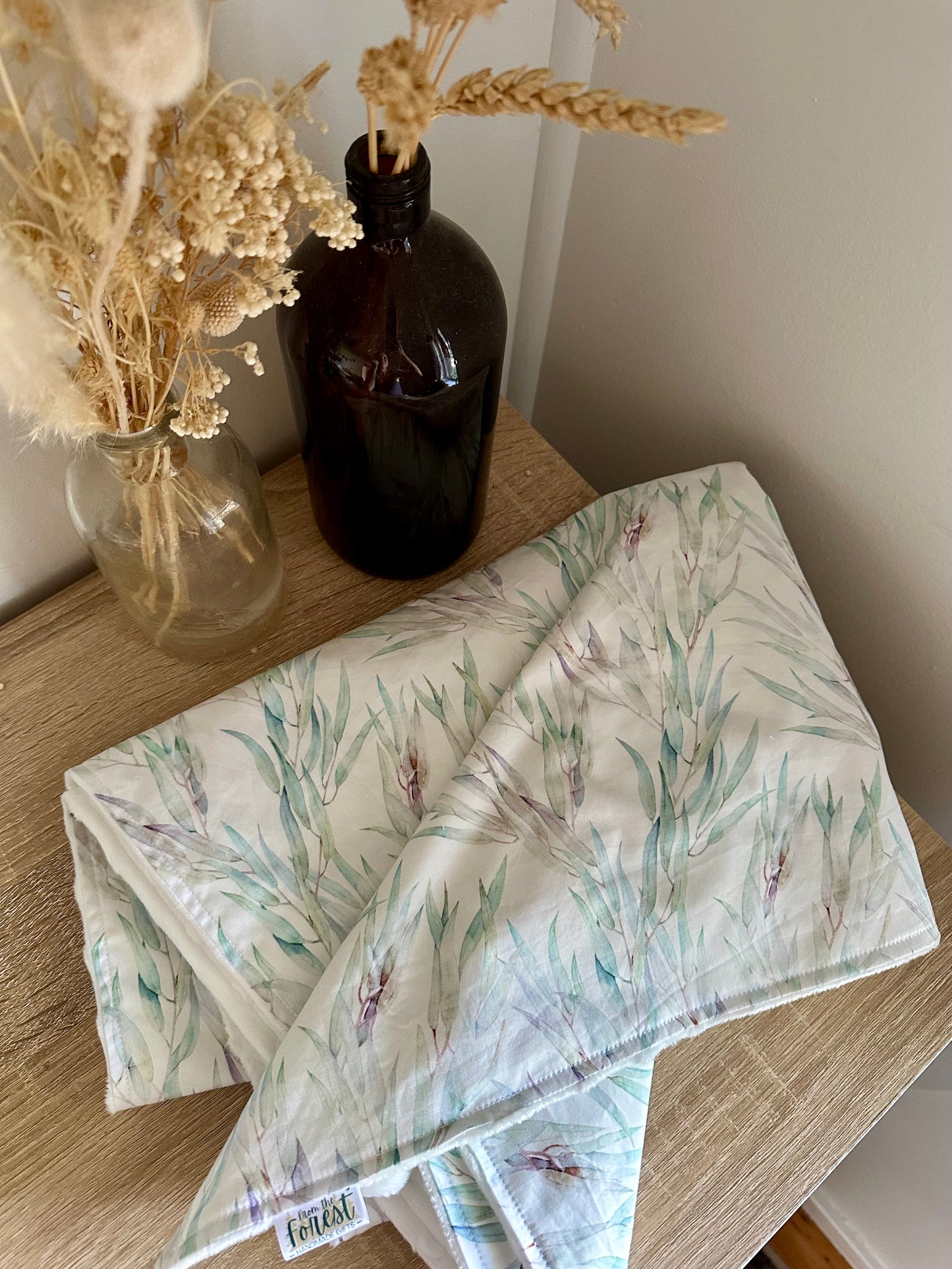 Neutral Gum Leaves Minky Blanket