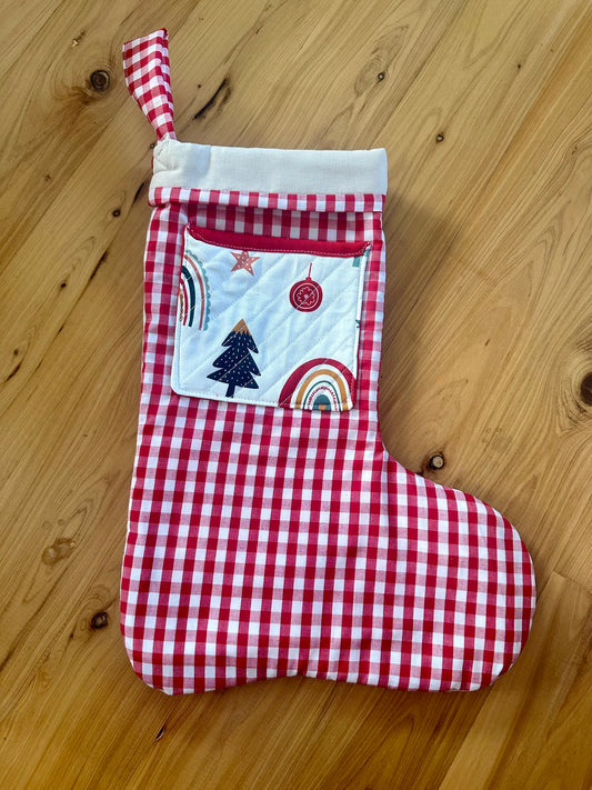 Red Christmas Cottage Stocking #1